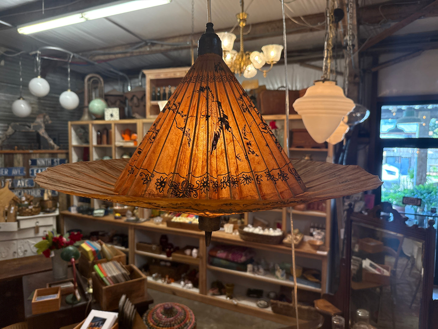 Vintage Bamboo & Paper Parasol light