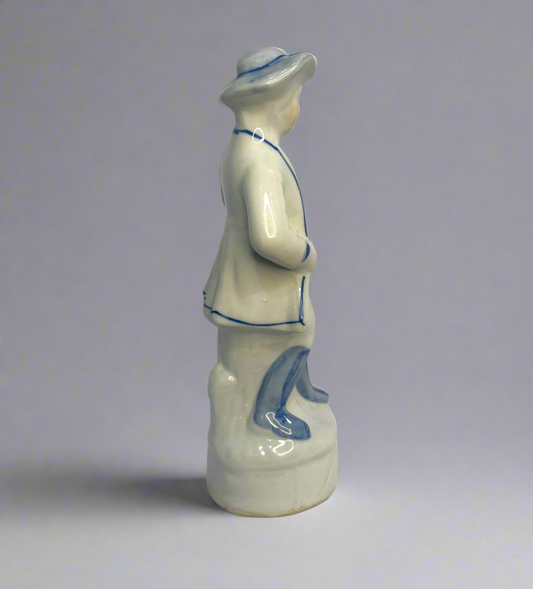 Porcelain Cobalt Blue And White Colonial Man With A Mandolin