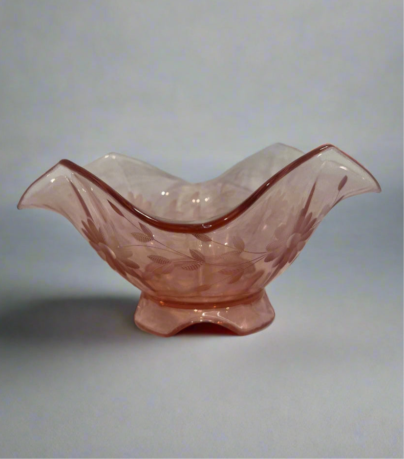 Pink Depression Glass Wavy Bowl
