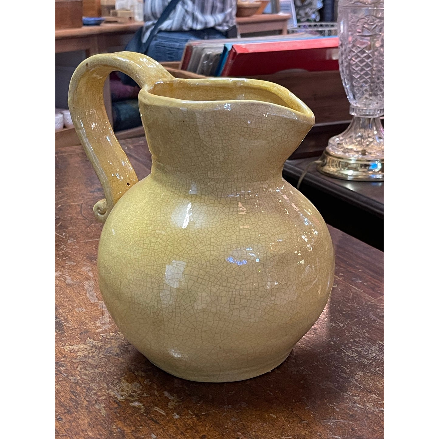 Vintage Earthenware Ceramic Handled Crackle Glaze Pitcher Vase