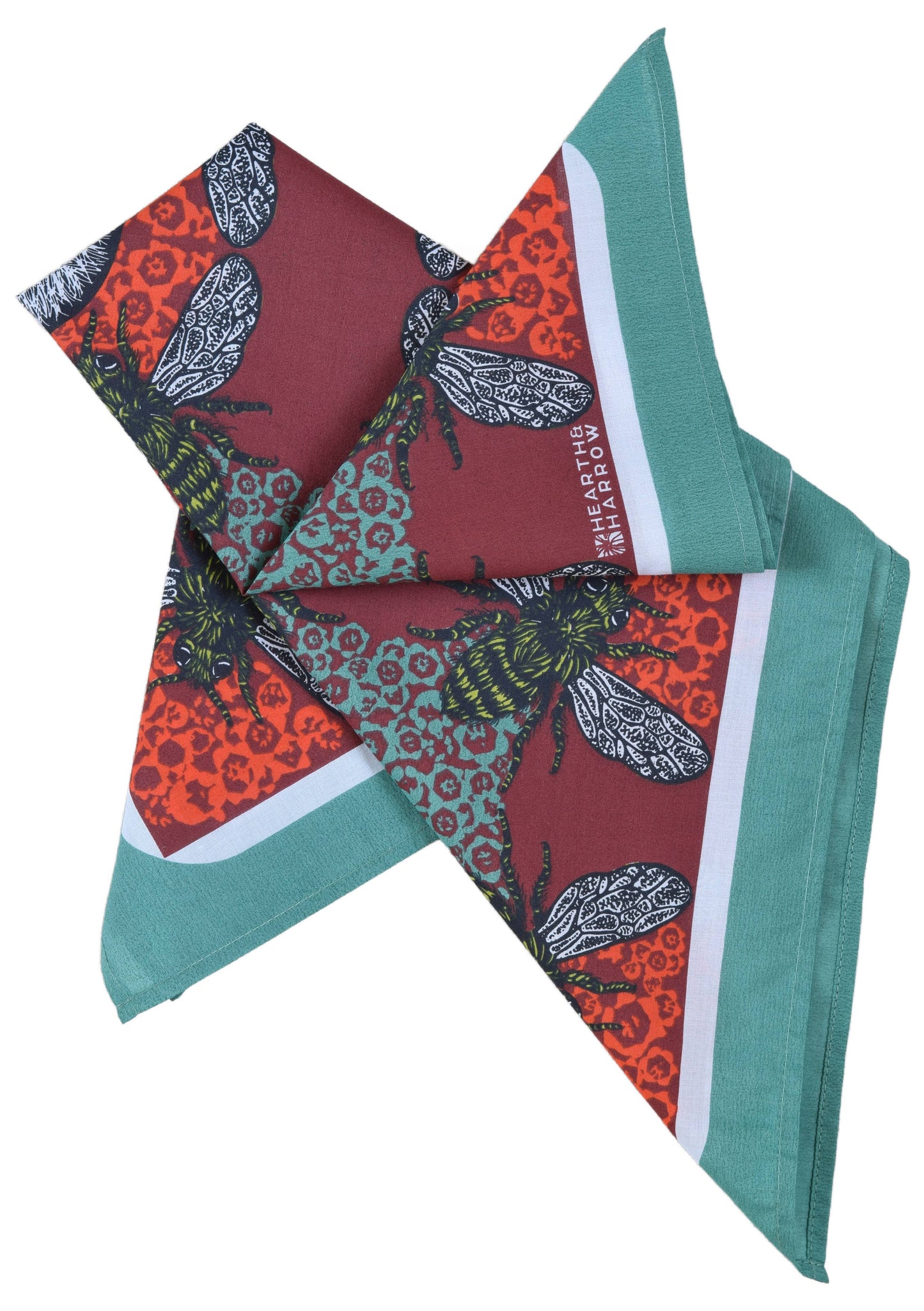 Honeybee Bandana - 100% Cotton - Red and Teal - Hand Printed