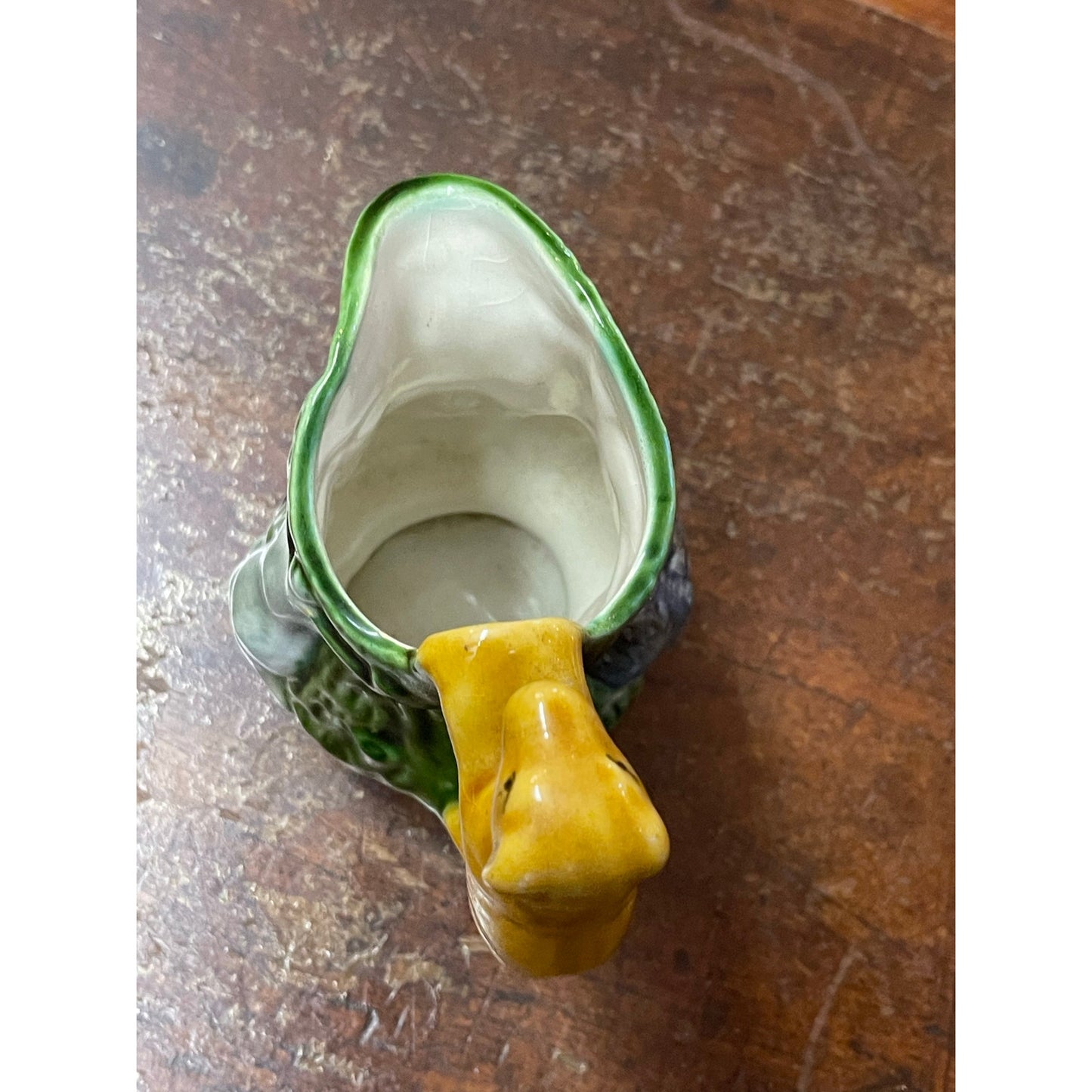 Vintage Majolica Hunting Dog Greyhound Rabbit Duck Handled Footed Pitcher