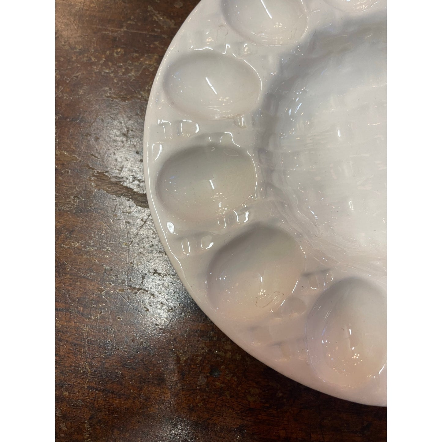 Vintage California Pottery white basket weave textured deviled egg serving plate