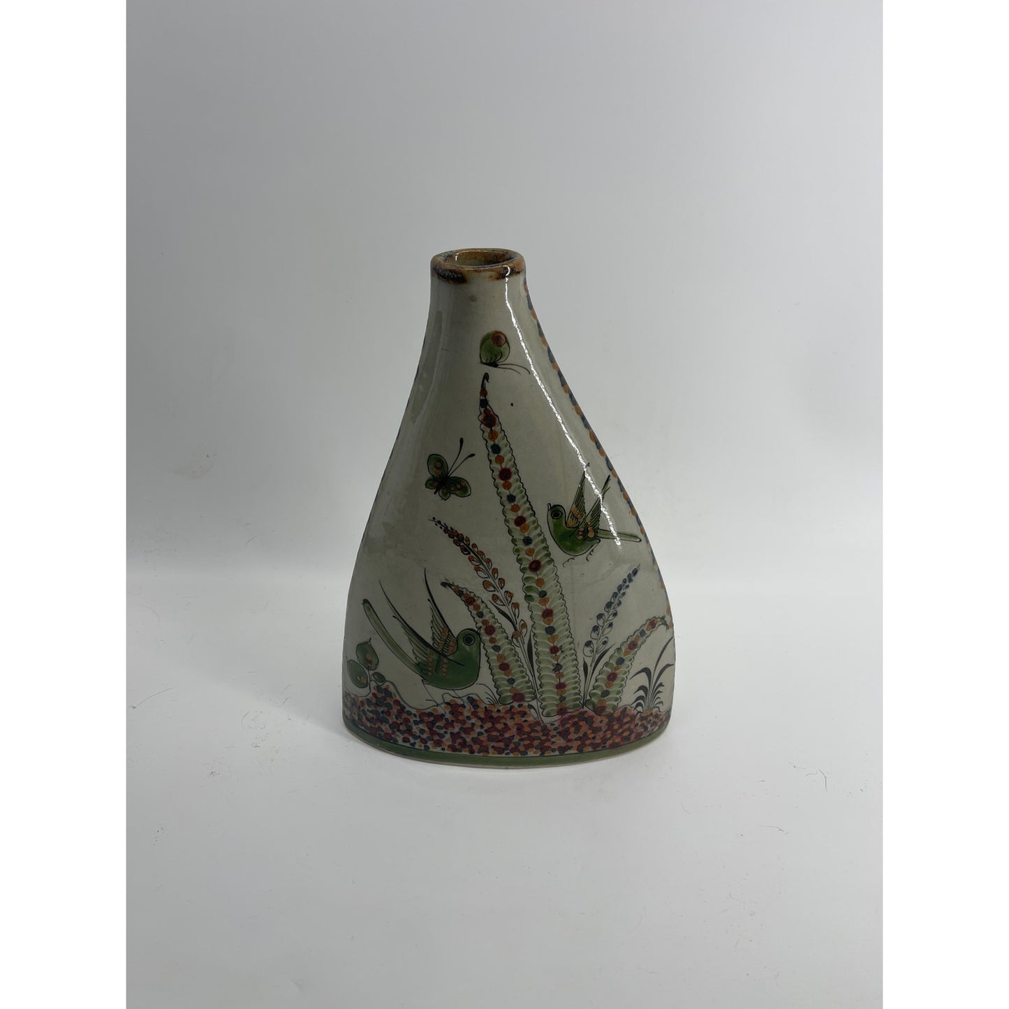 Ken Edwards Tonala El Palomar Mexican Hand Painted Pillow Vase Birds & flowers-CSSB
