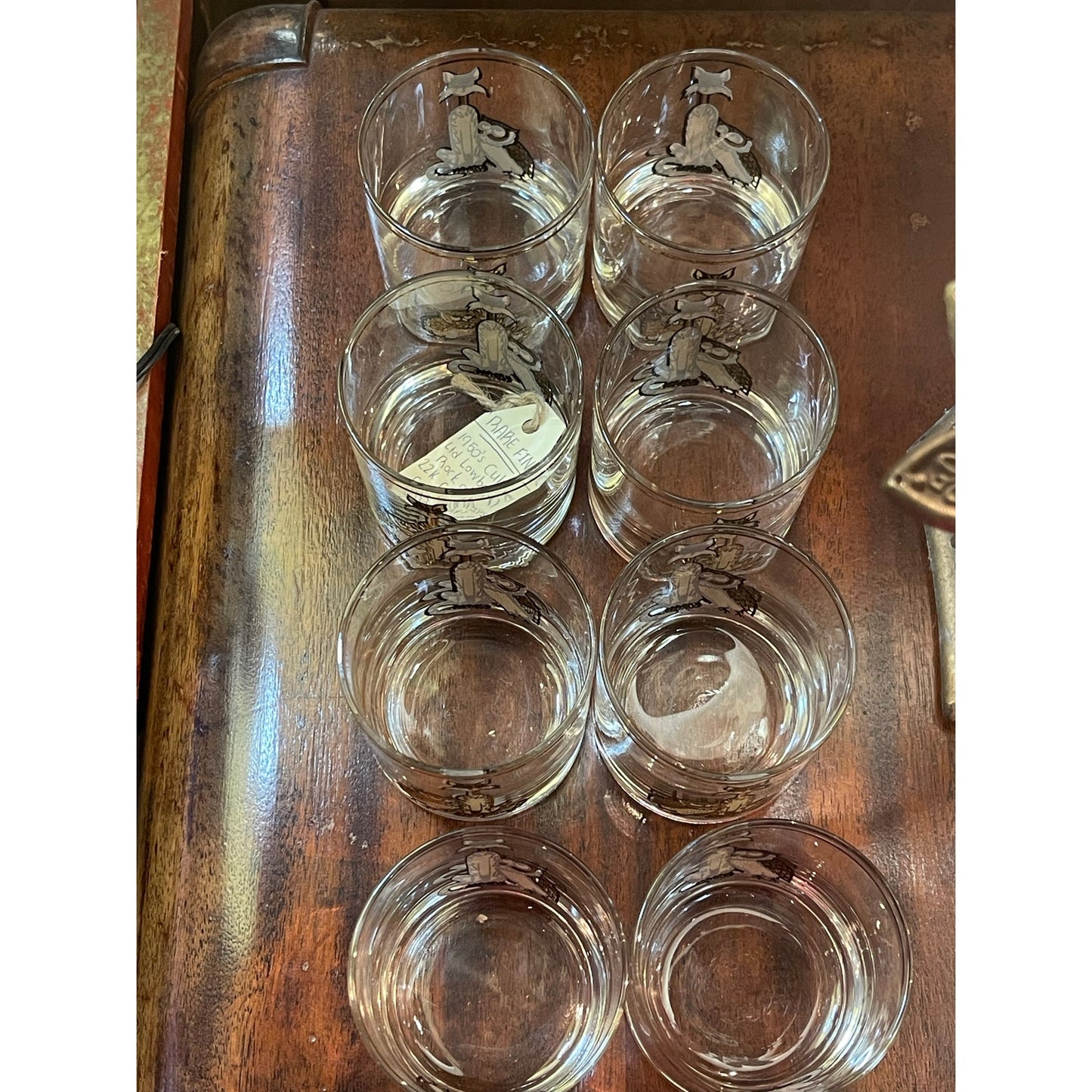 Vintage Culver 22K MCM Mid-Century Modern cat and owl low ball glass set of 8