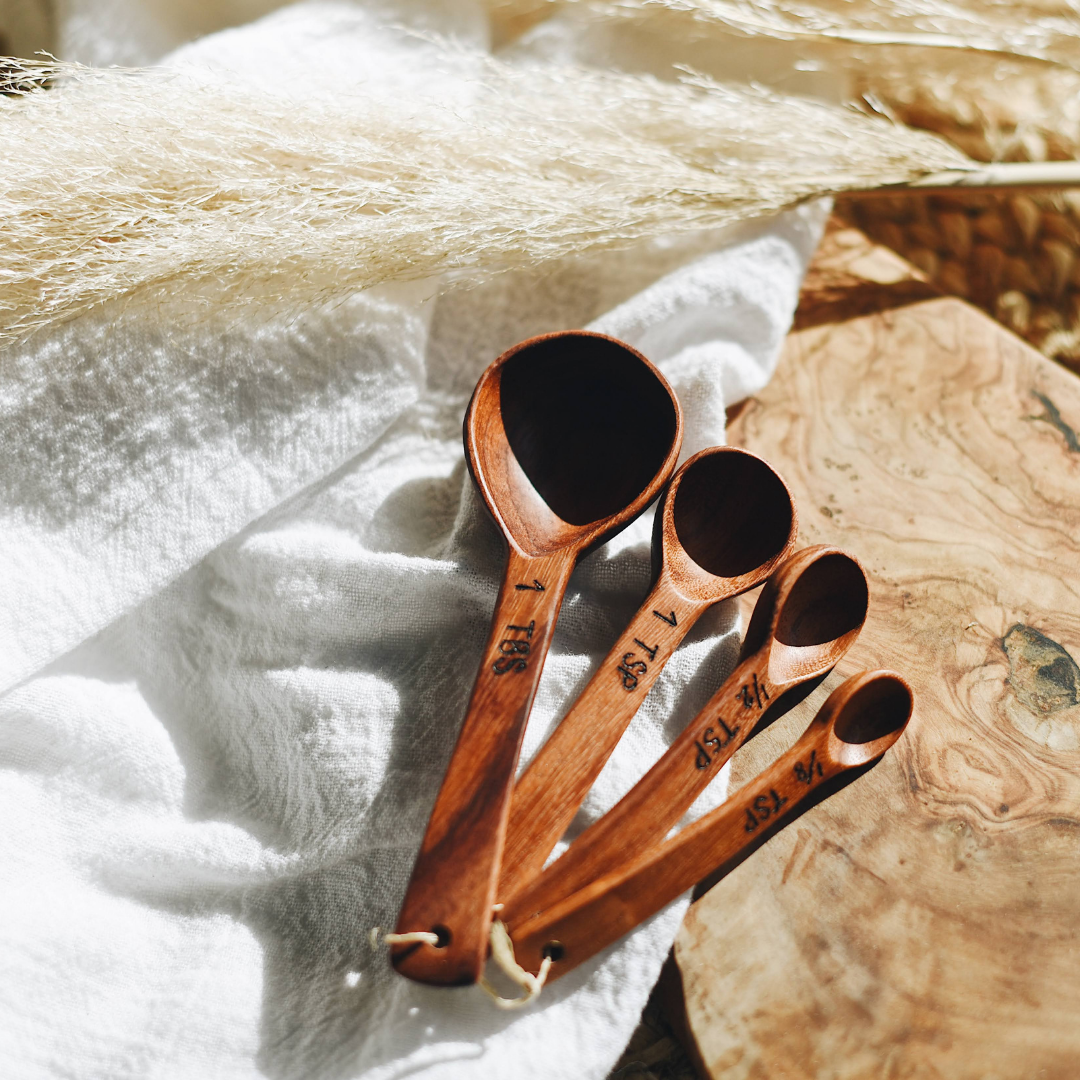 Hand Carved Wood Measuring Spoon Set: Coffeewood