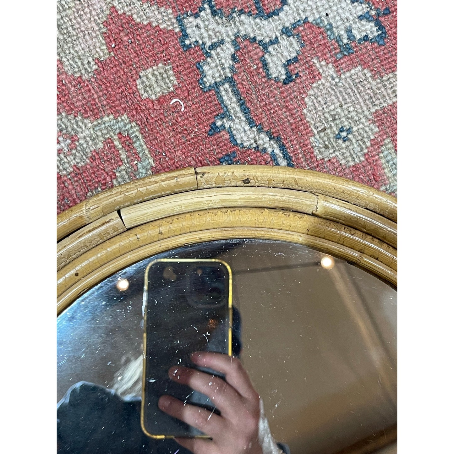 Vintage Boho Hippie Coastal Small Round Rattan 12.5" Mirror