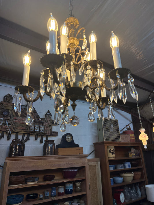 Regency Brass & Crystal Chandelier