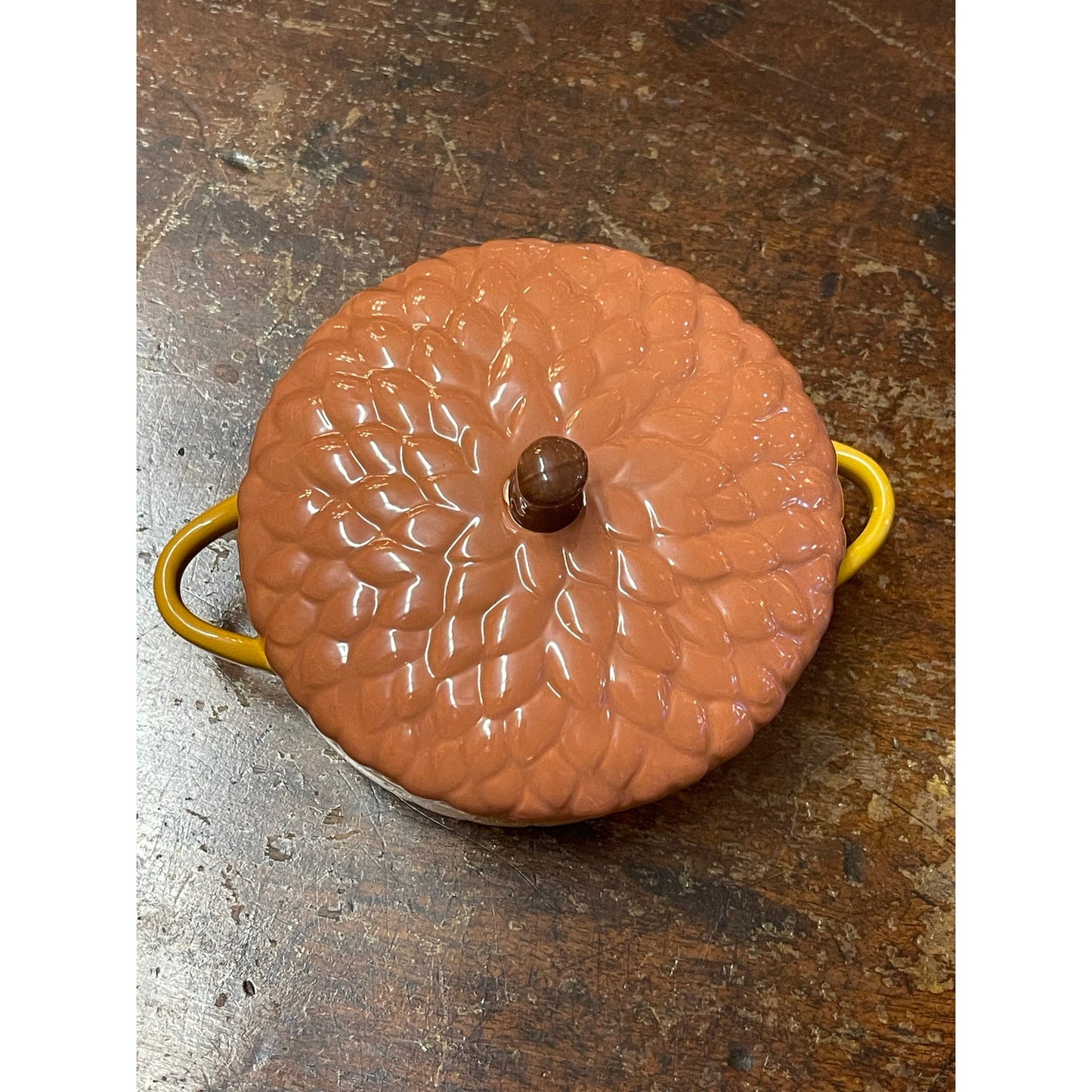 Vintage fall autumn lidded ceramic acorn double handled dish