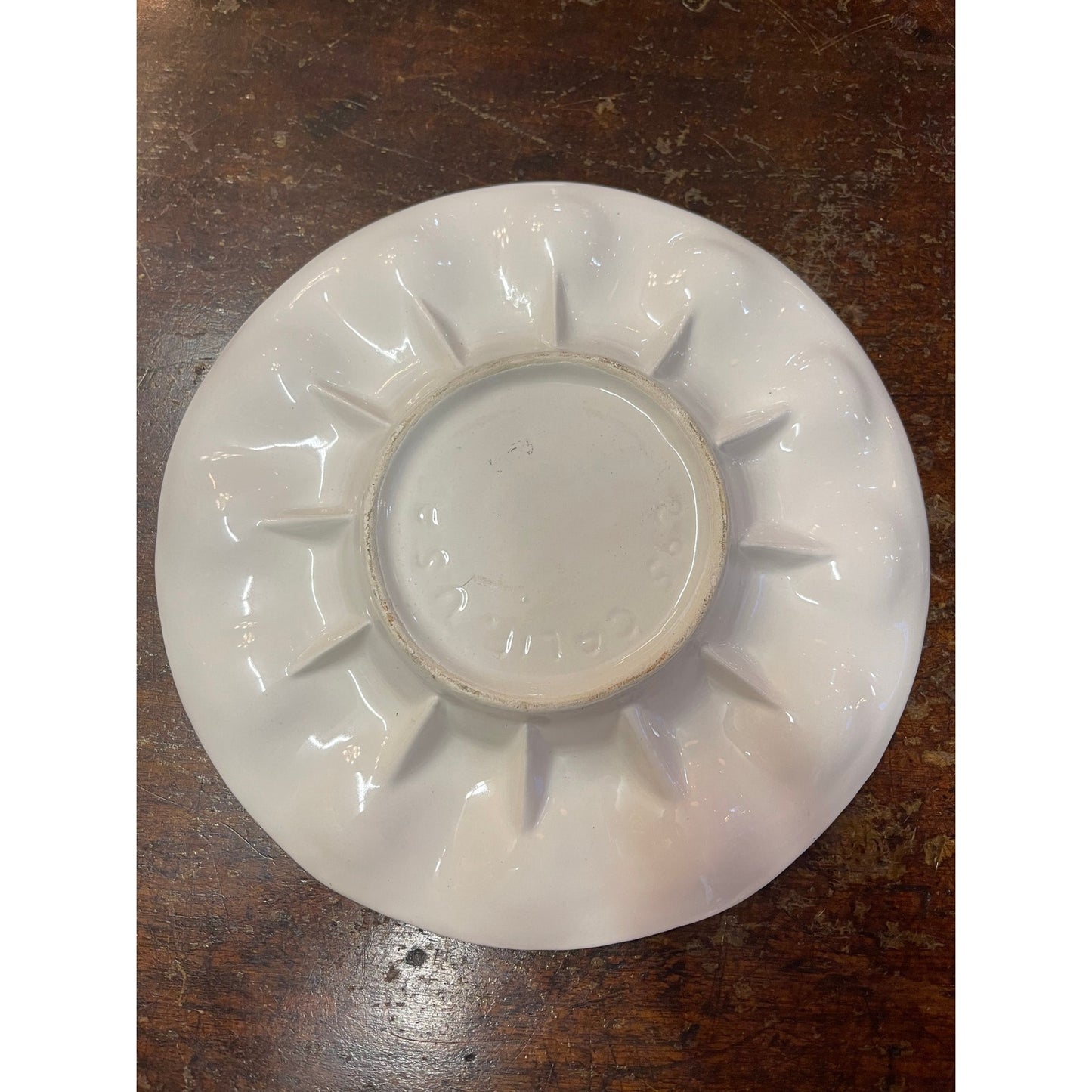 Vintage California Pottery white basket weave textured deviled egg serving plate