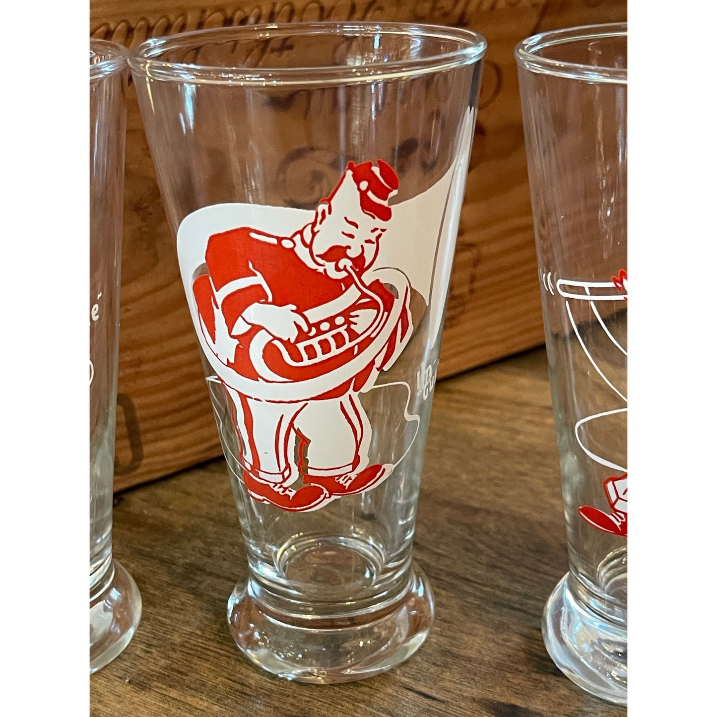 Vintage Anchor Hocking German Oompah marching Band pilsner glass set of 5