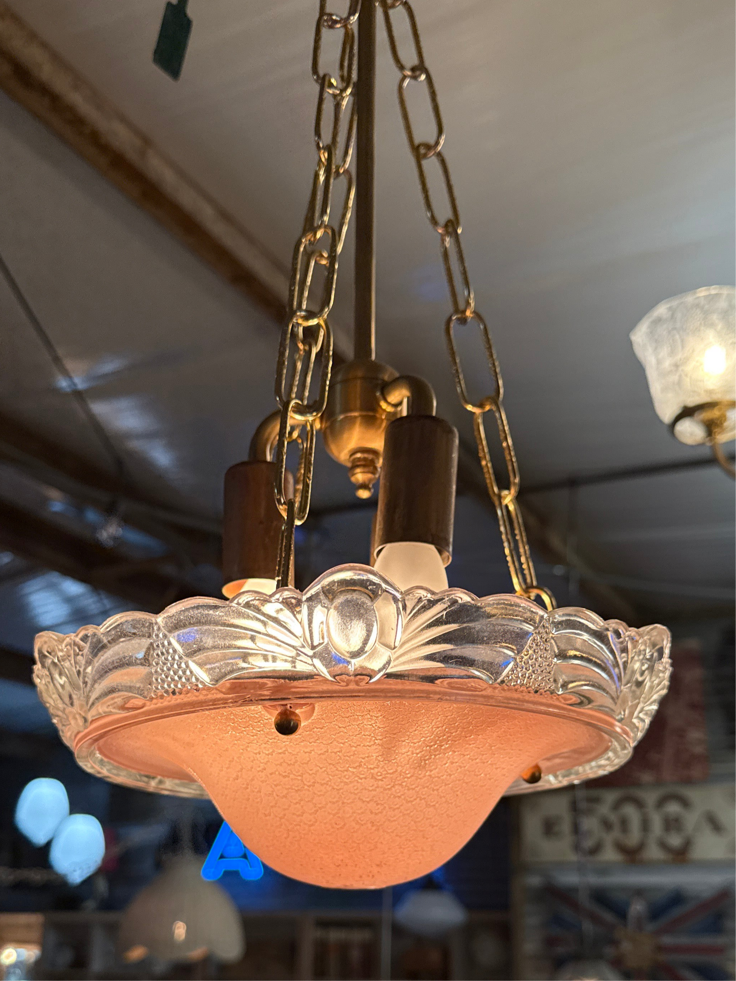 Pink Semi-flushed Beaded Chain Ceiling Light