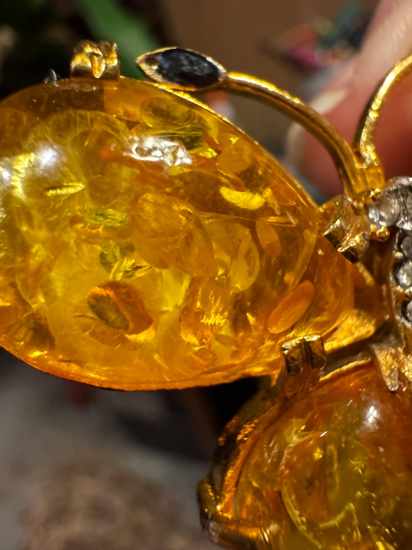 Vintage Genuine Baltic Amber Butterfly Brooch | UV Reactive Statement Pin | Natural Sun Spangles csbh