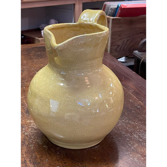 Vintage Earthenware Ceramic Handled Crackle Glaze Pitcher Vase