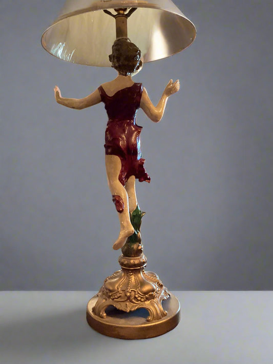 Vtg Lady in Red Ceramic Lamp
