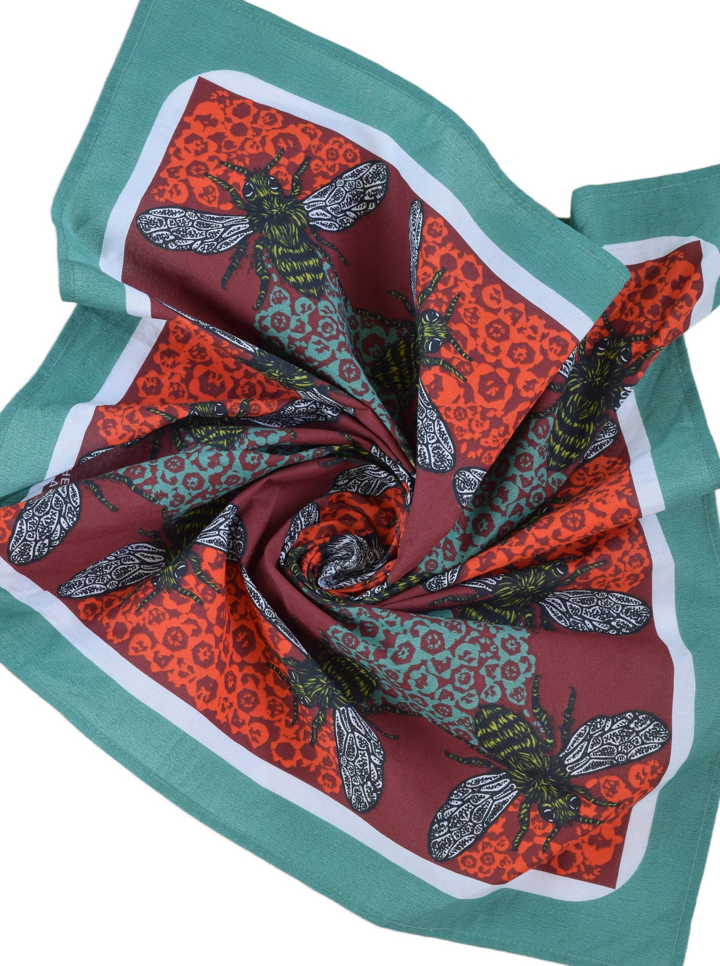 Honeybee Bandana - 100% Cotton - Red and Teal - Hand Printed