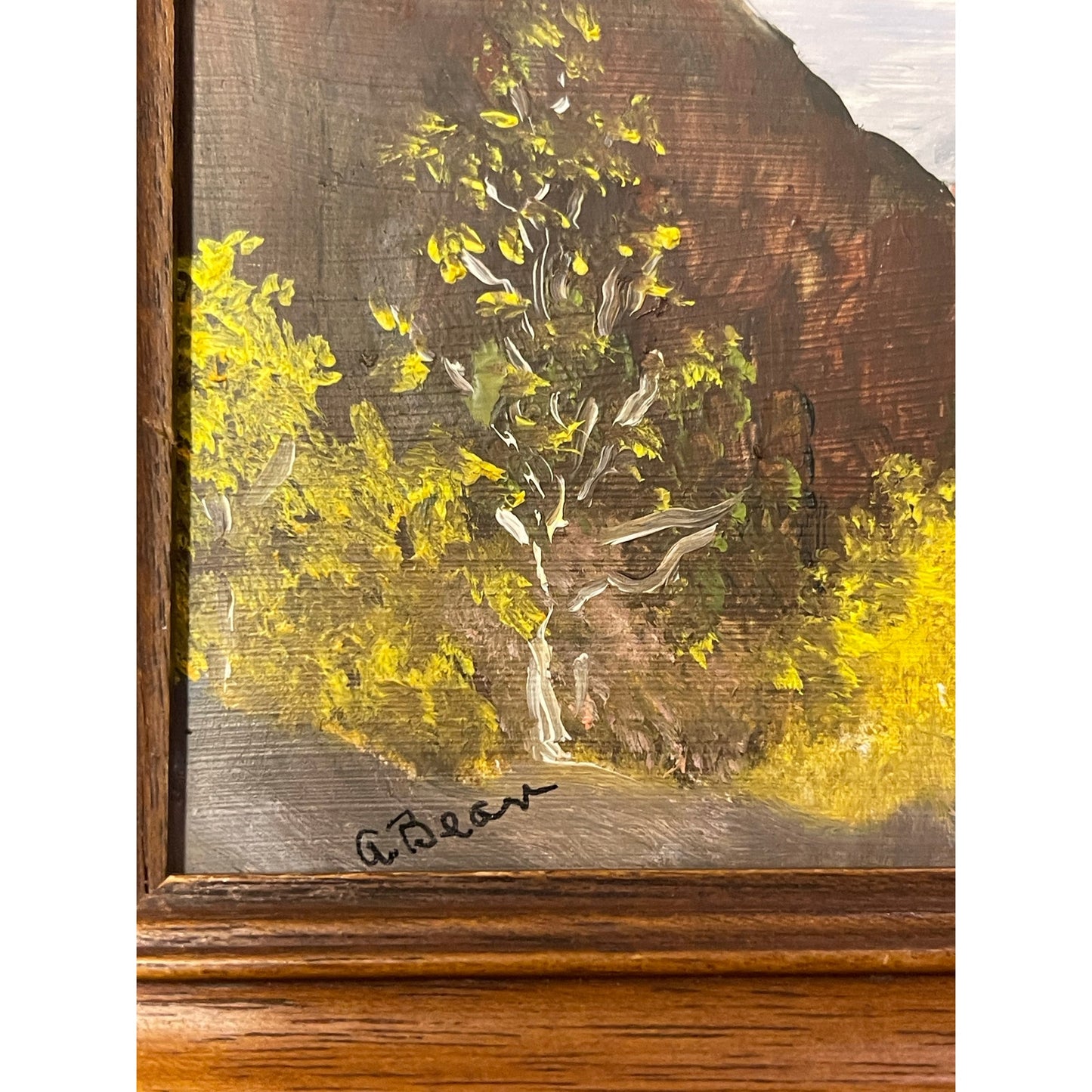Vintage Framed Acrylic Mountain Scene Signed By Allene Bean 8.75" x 6.75"