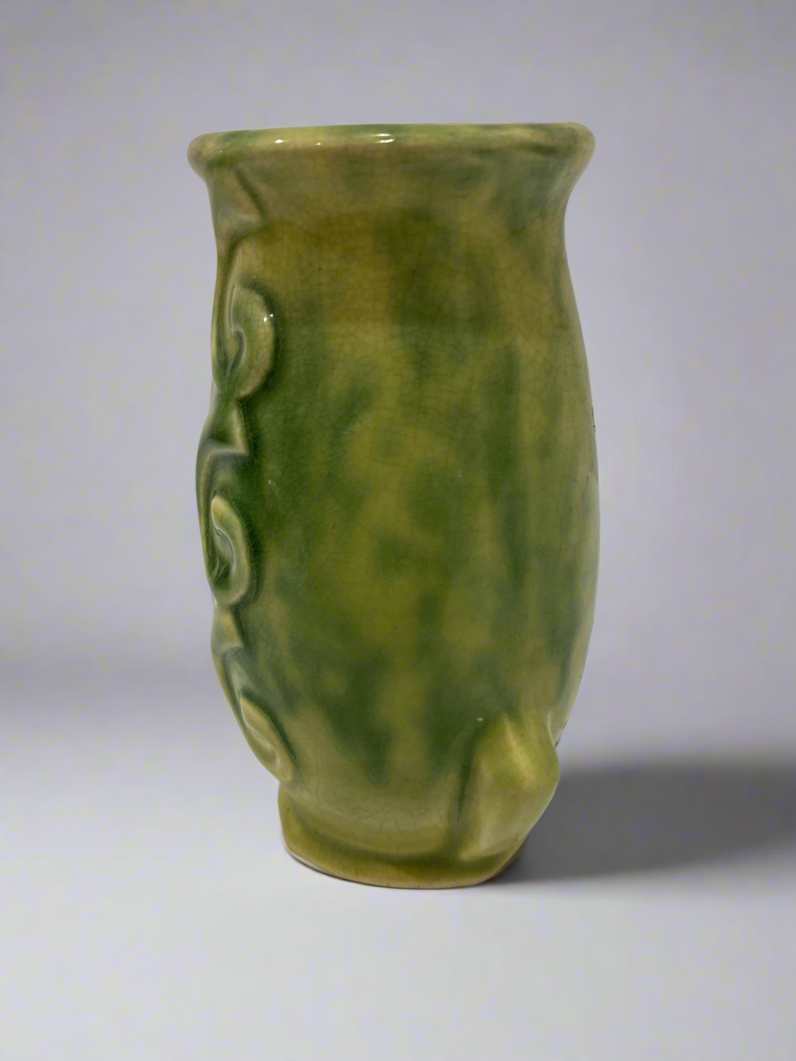 Vtg Green Drip Glaze Vase