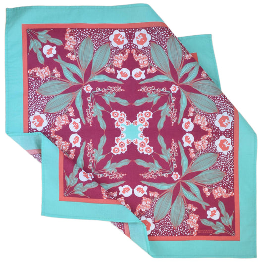 Lily of the Valley Bandana - 100% Cotton - Red and Teal