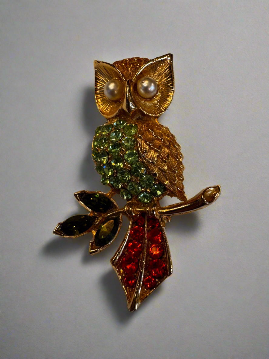 Vtg Uranium Owl Brooch CSBH