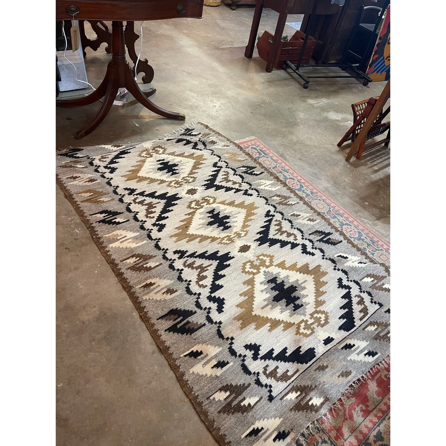 Vintage 100% Wool Kilim tassle throw rug 3' x 5'