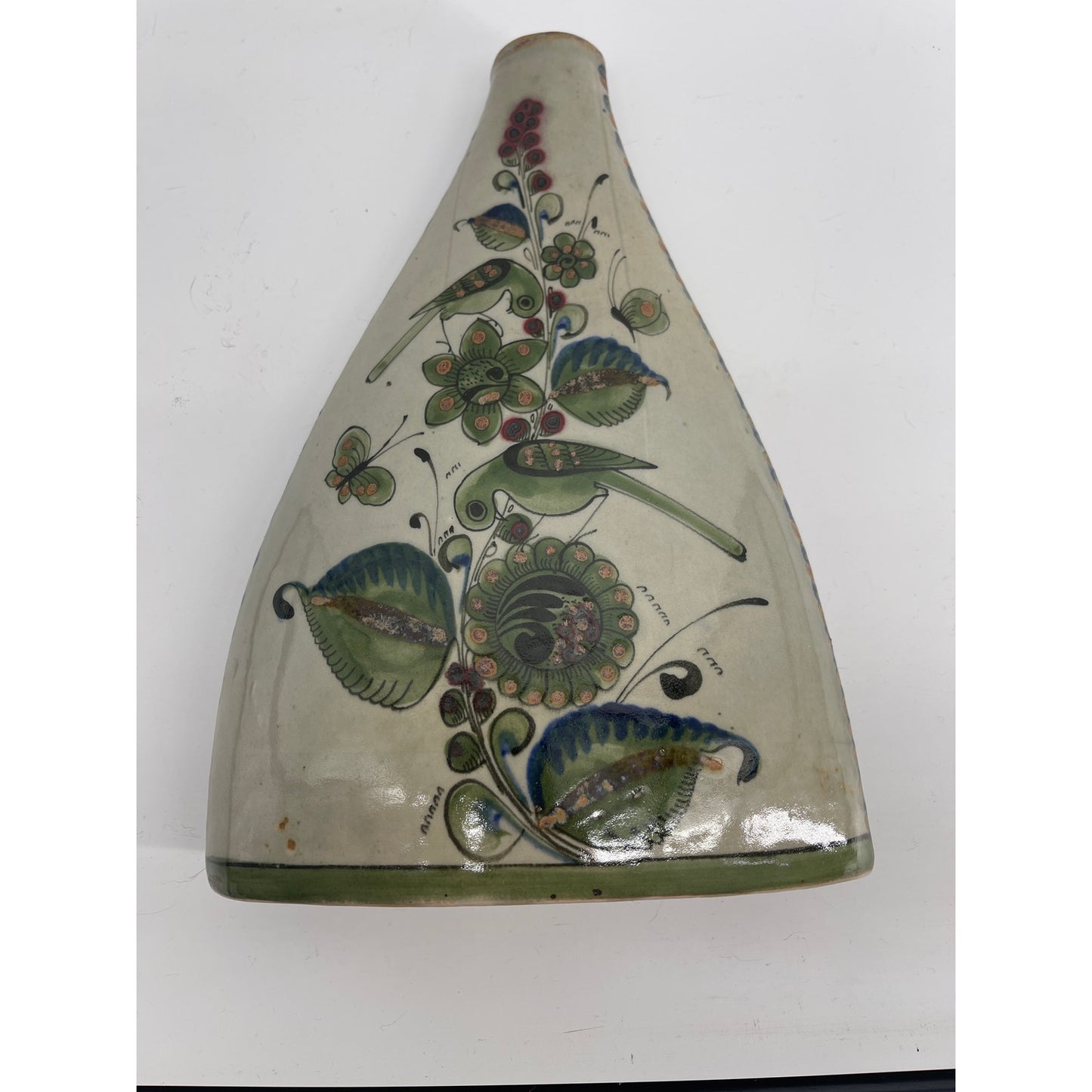 Ken Edwards Tonala El Palomar Mexican Hand Painted Pillow Vase Birds & flowers-CSSB
