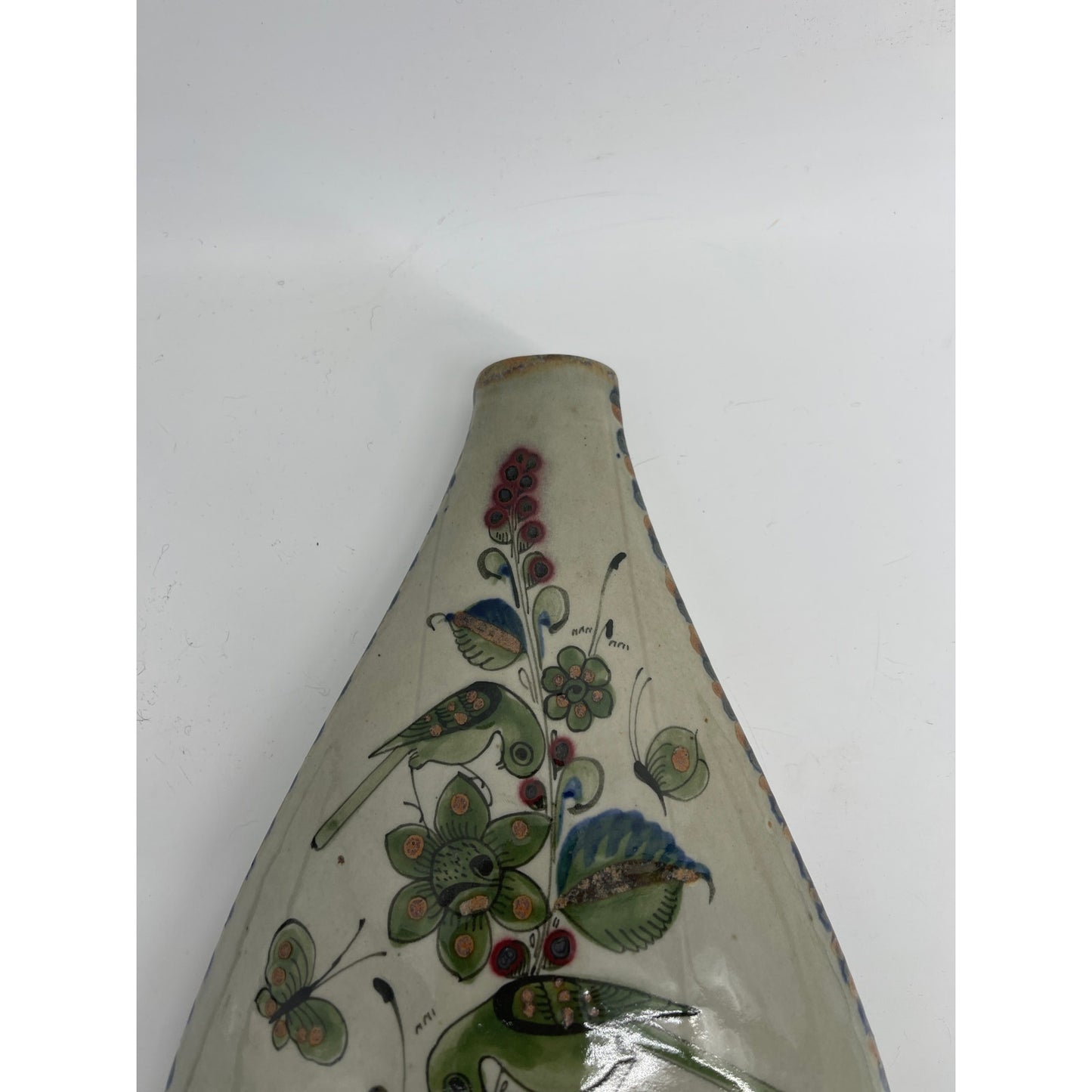 Ken Edwards Tonala El Palomar Mexican Hand Painted Pillow Vase Birds & flowers-CSSB