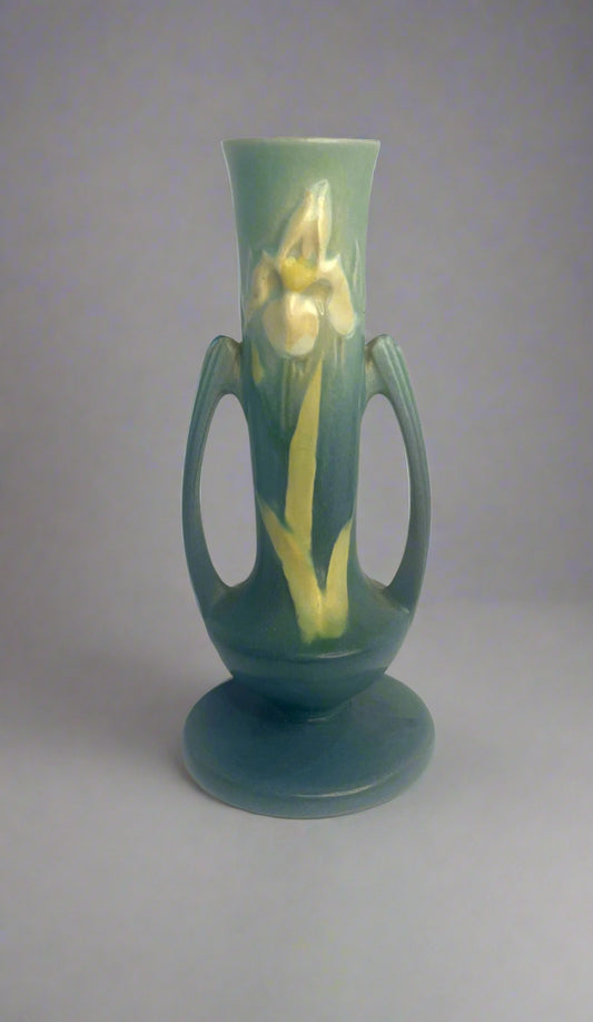 Roseville Pottery Iris Blue Two Handed Vase