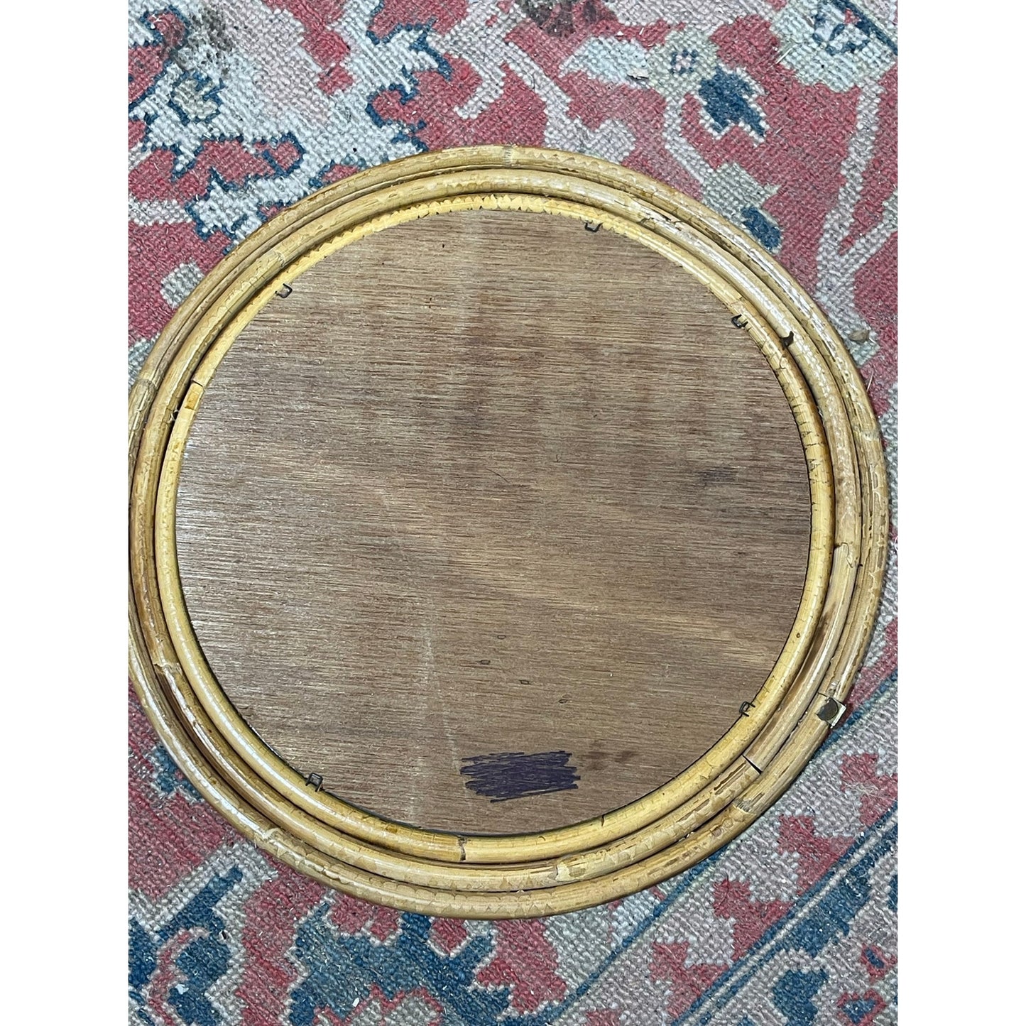 Vintage Boho Hippie Coastal Small Round Rattan 12.5" Mirror