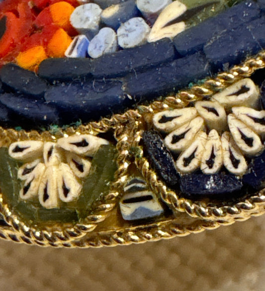 Vintage Italian Floral Micro Mosaic Oval Brooch – Hand-Set Glass Tesserae – Made in Italy csbh