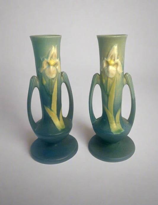 Roseville Pottery Iris Blue Two Handed Vase