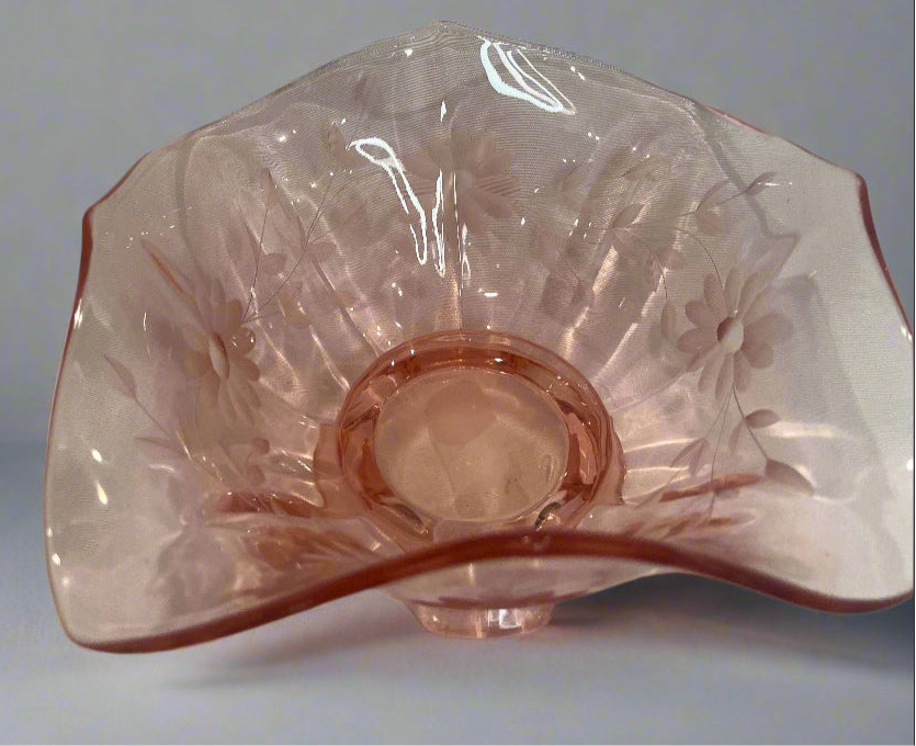 Pink Depression Glass Wavy Bowl
