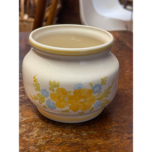 Vintage 1981 FTDA cottagecore ceramic hand painted floral planter pot vase