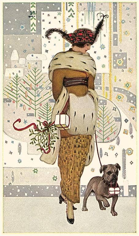 MC-499 Fashionable Lady Walking Bulldog