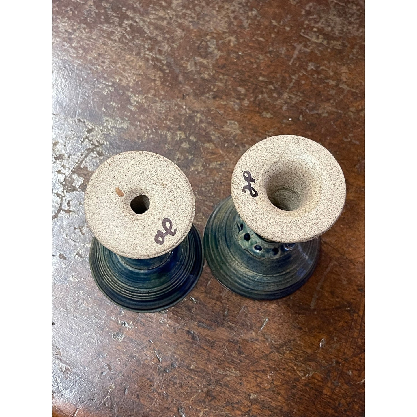 Handmade unsigned Pottery spiral stem goblet chalice cup pair