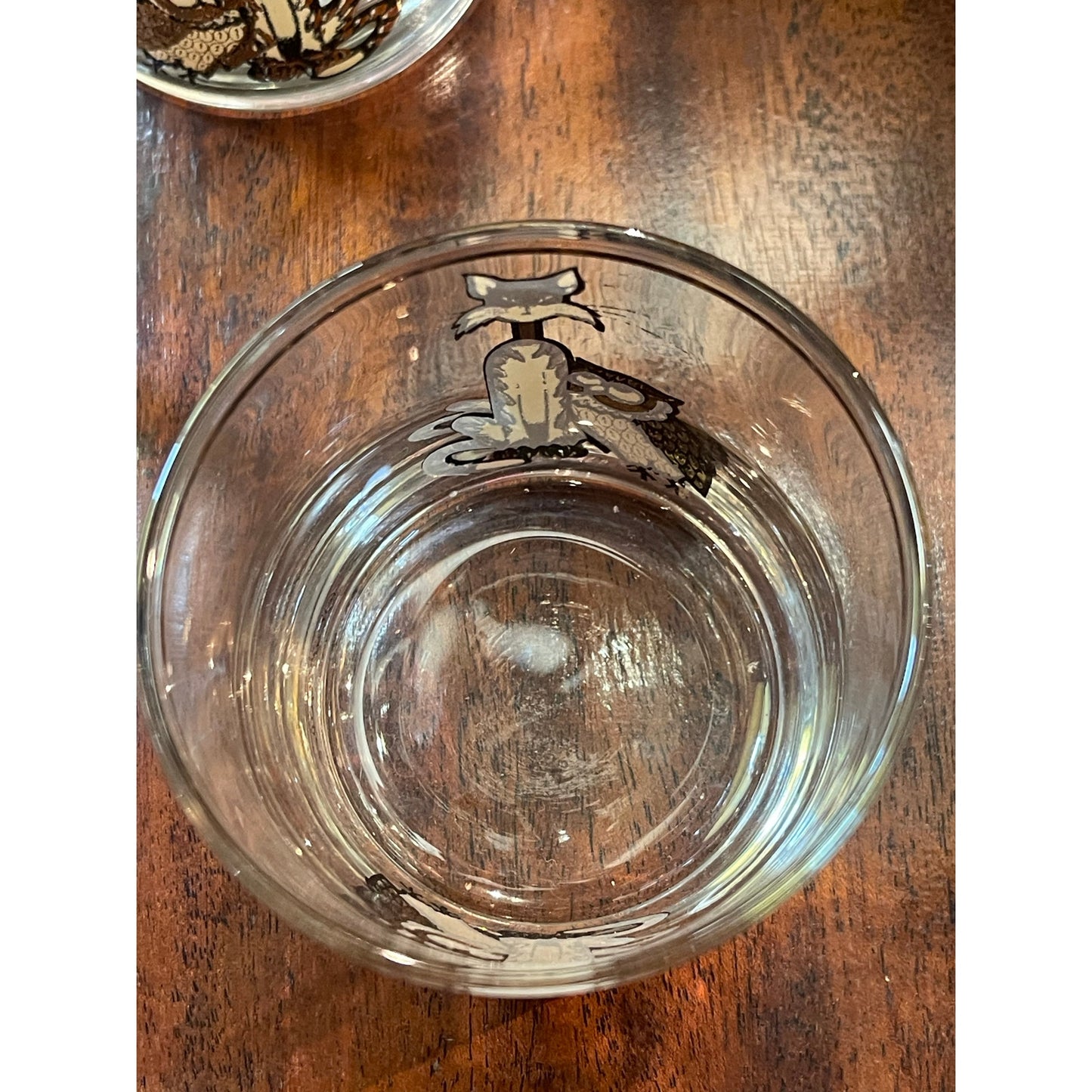 Vintage Culver 22K MCM Mid-Century Modern cat and owl low ball glass set of 8