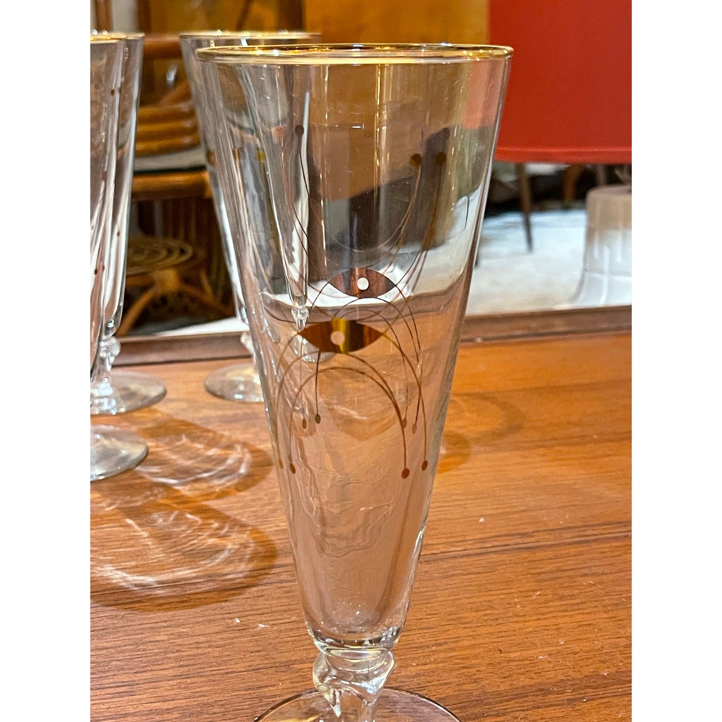 vintage MCM Mid-Century Libbey Adagio gold rimmed pilsner glass set of 7