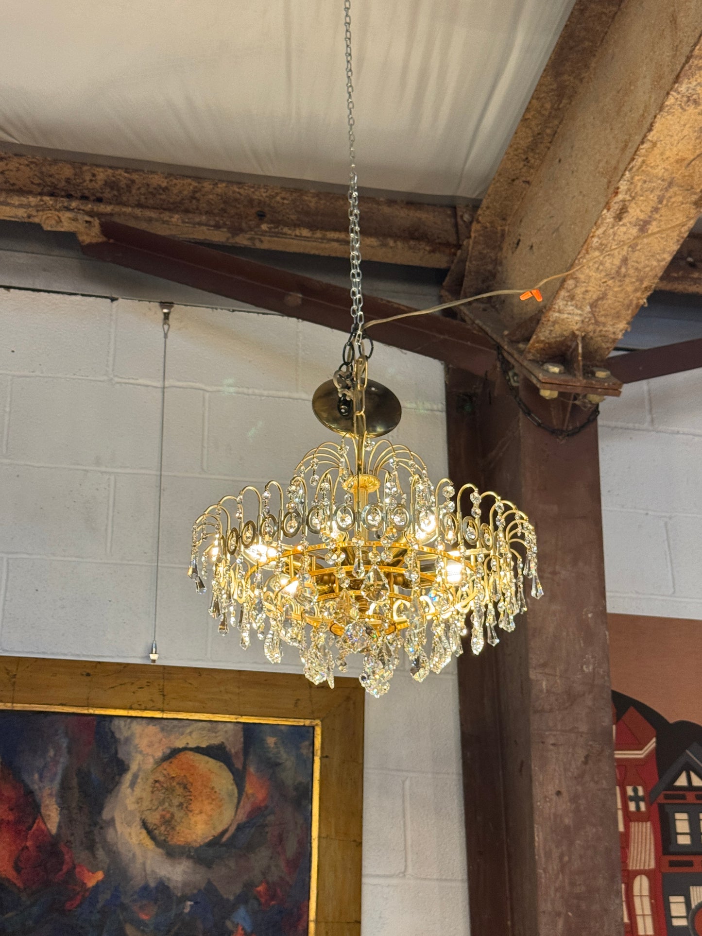 Custom Crystal Chandelier | Polished Brass Tiered Pendant Light