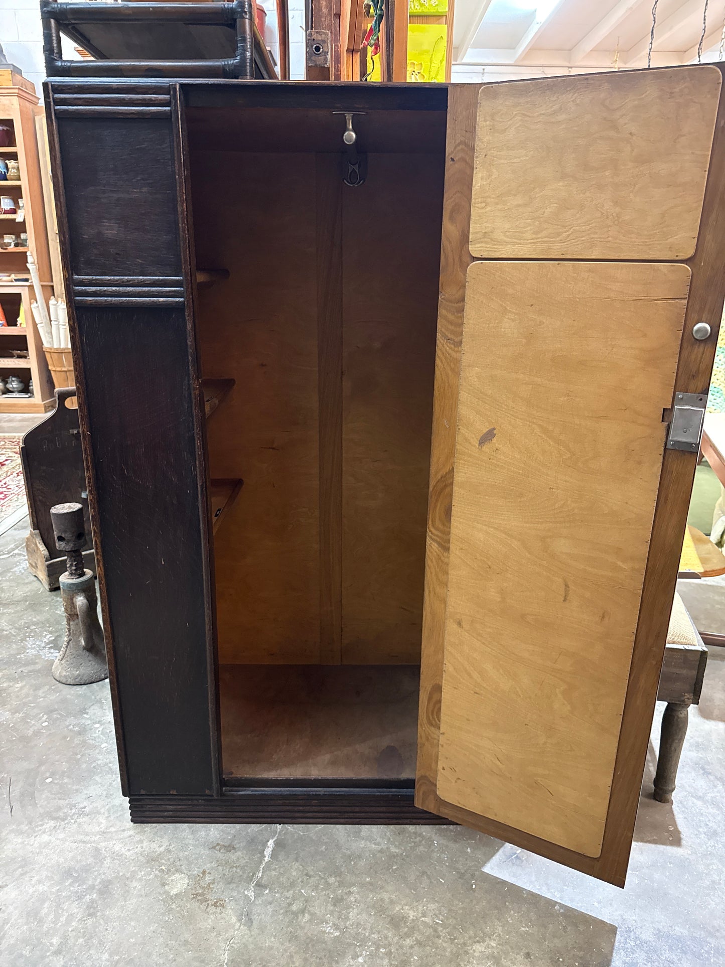 Vtg Art Deco Oak Single-Door Armoire