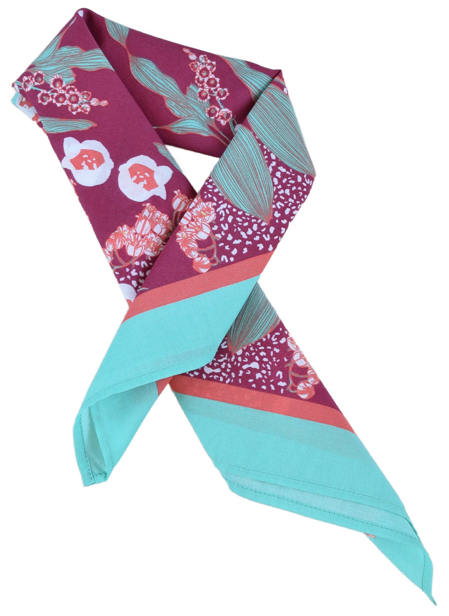 Lily of the Valley Bandana - 100% Cotton - Red and Teal