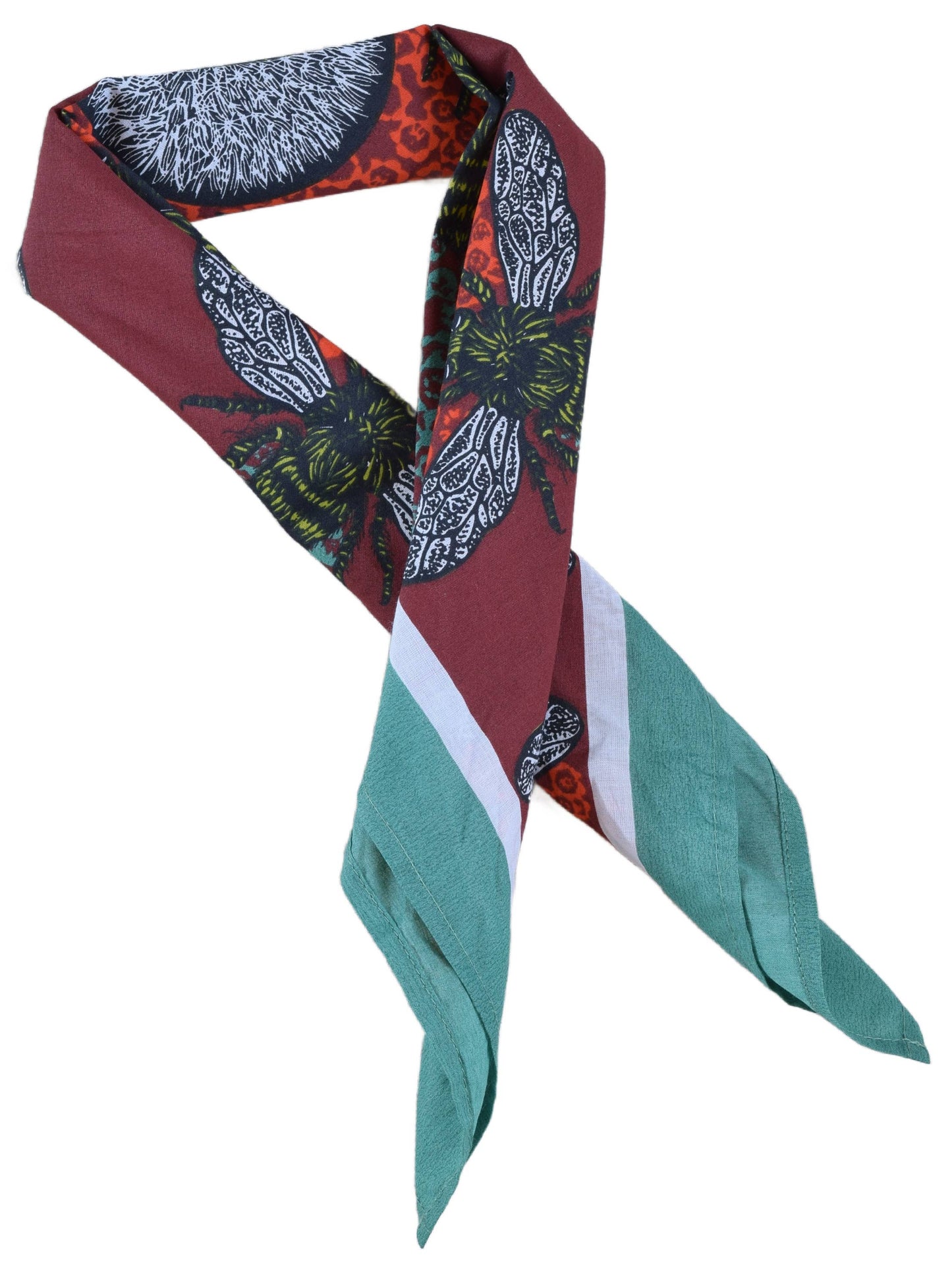 Honeybee Bandana - 100% Cotton - Red and Teal - Hand Printed