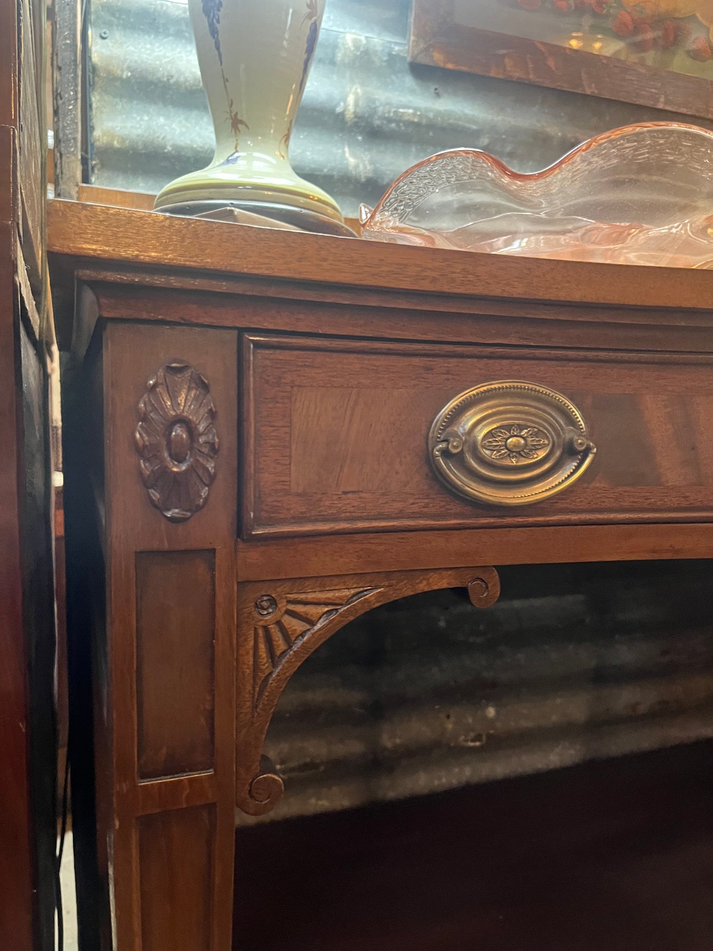 Mahogany Antique Serpentine Sideboard Buffet (cs)
