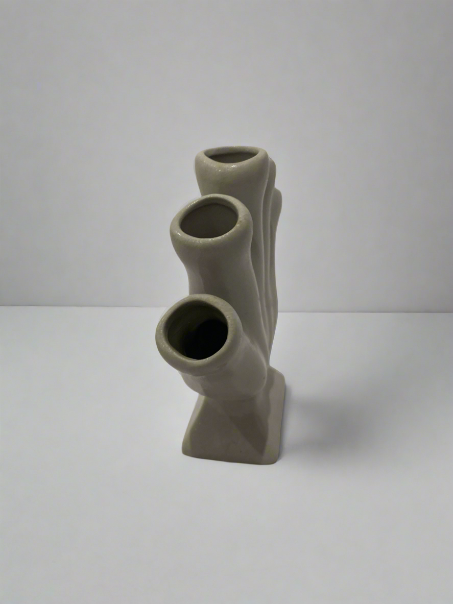 grey stoneware 5 finger tulip vase