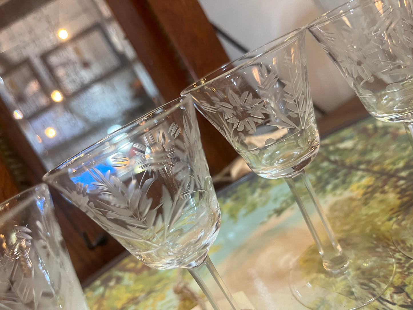 Etched Vintage Cordial Glasses ( Set of 7 )