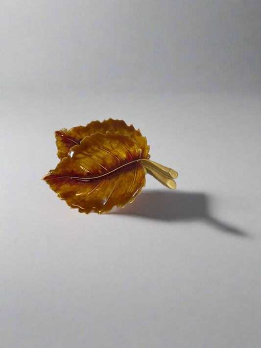 Vtg Enamel Leaf Brooch