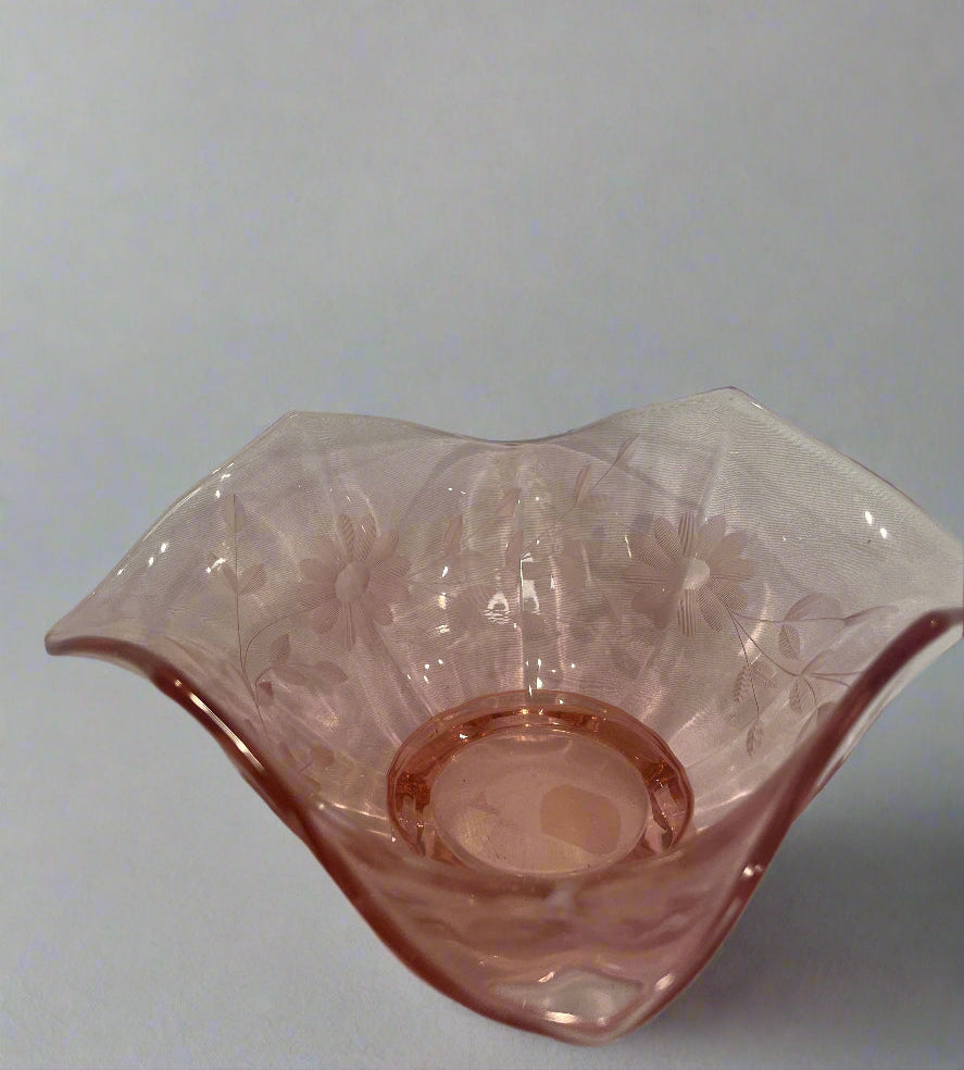 Pink Depression Glass Wavy Bowl