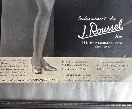 Vintage 1950 L'Illustration French Lingerie Ad - Framed J. Roussel Corset Print
