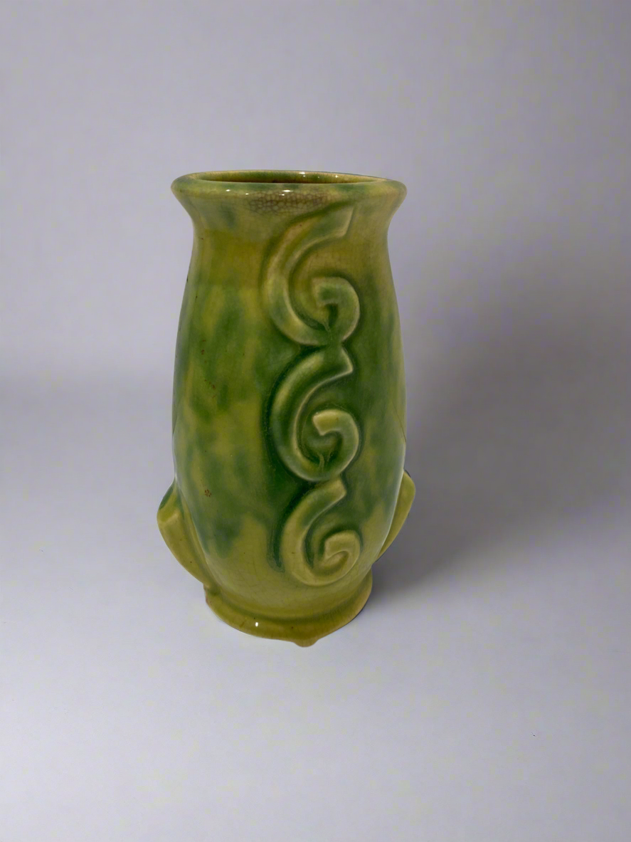 Vtg Green Drip Glaze Vase