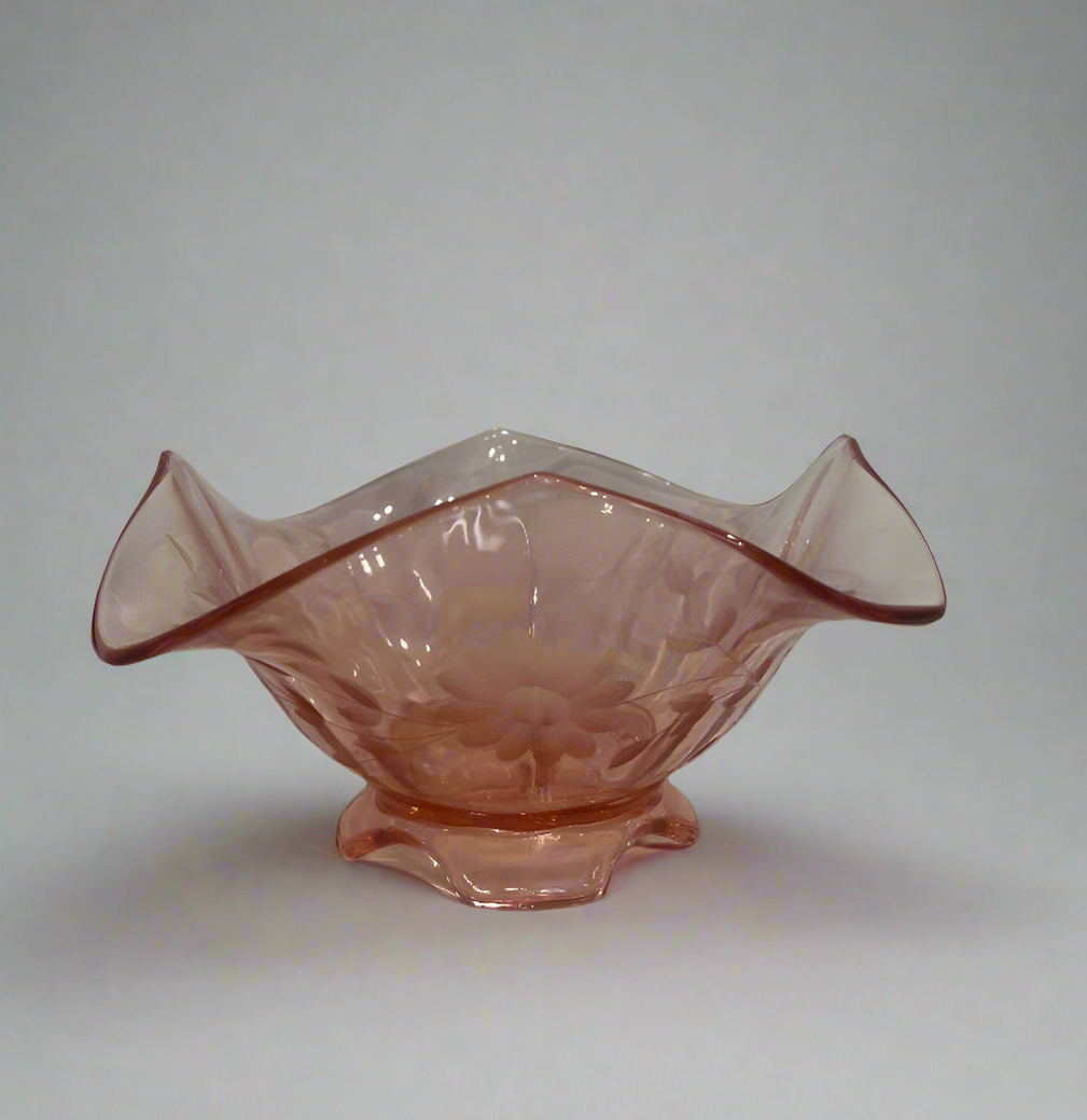 Pink Depression Glass Wavy Bowl