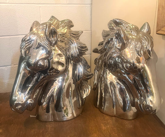 Large Silver Glazed Ceramic Horse Head Sculpture CS